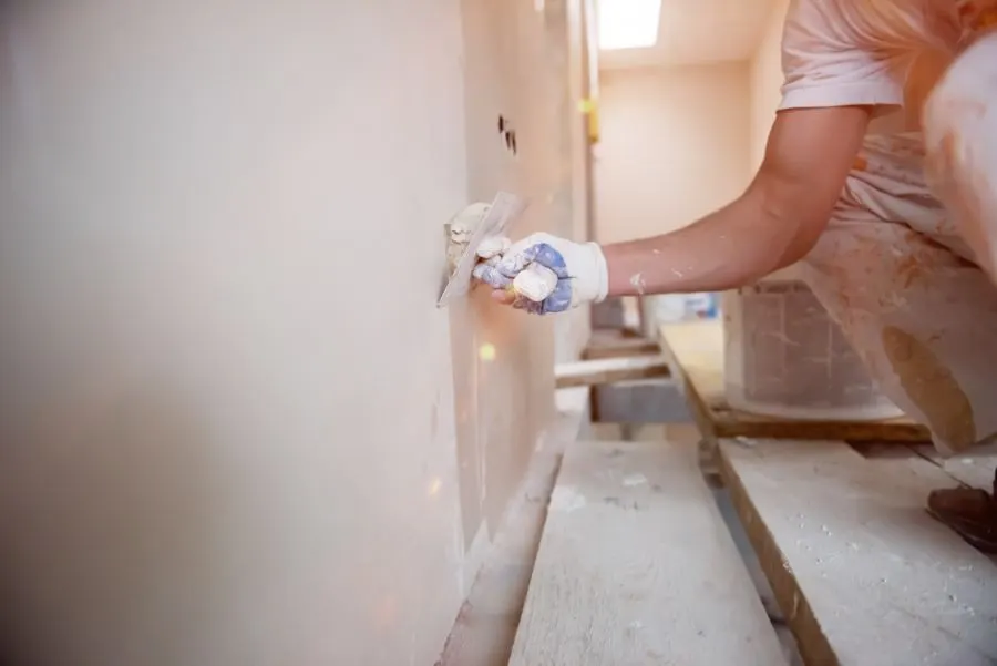 Newly plastered room in a house extension